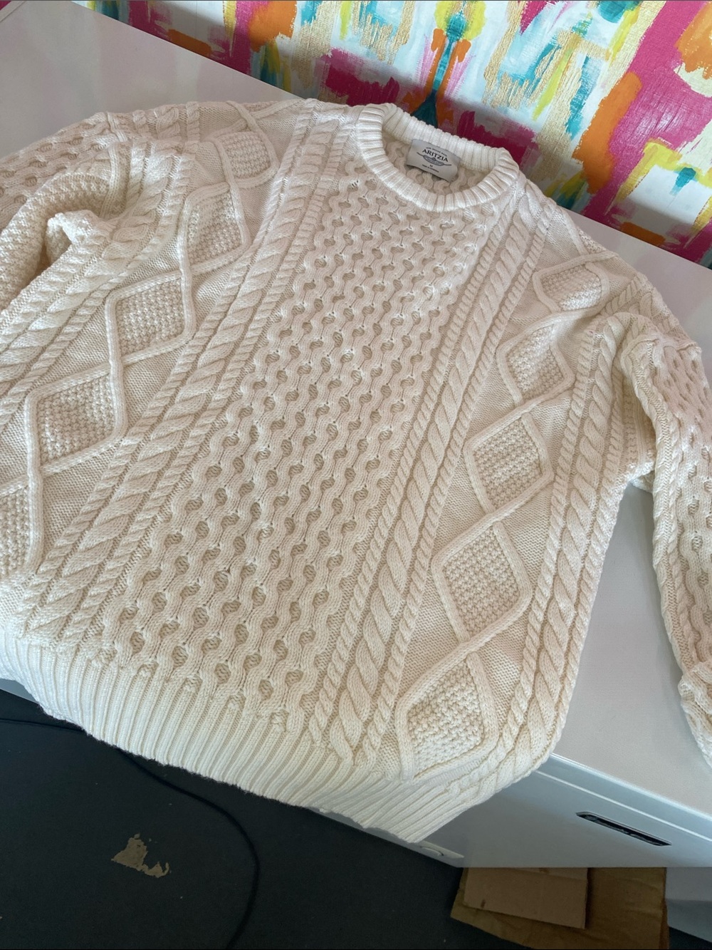 Aritzia Cream Cable Wool Crewneck Sweater. Sz medium-runs big. Great condition.